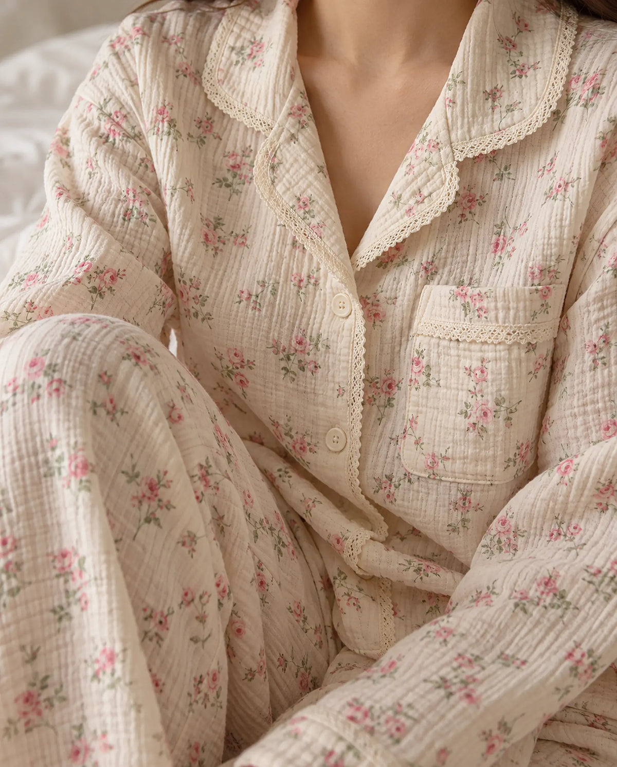 The Cherish Company — Baggy Muslin Pajamas in Two Prints in Rosewood Charm