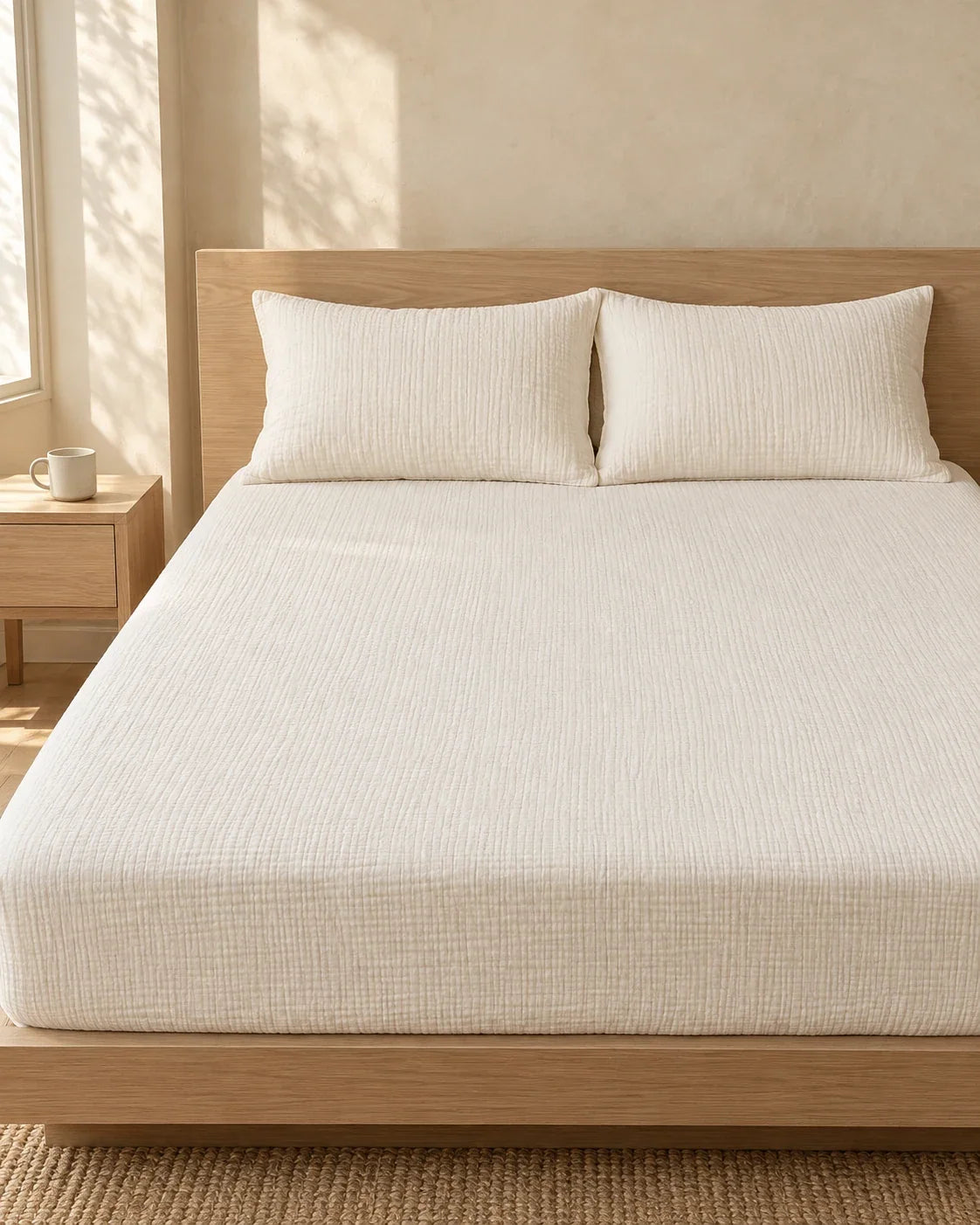The Cherish Company — Double-Layer Muslin Fitted Sheet Set in White