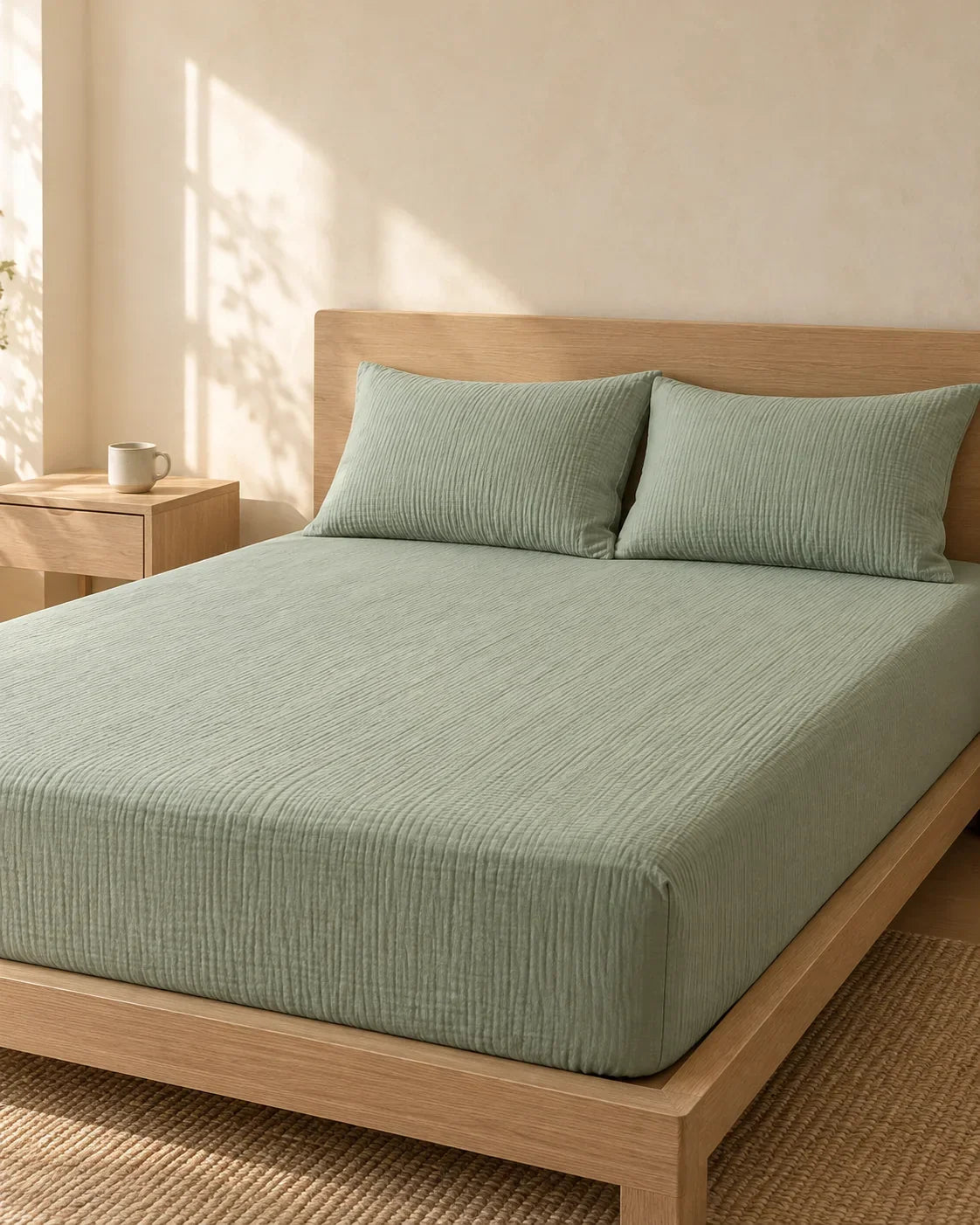 The Cherish Company — Double-Layer Muslin Fitted Sheet Set in Green
