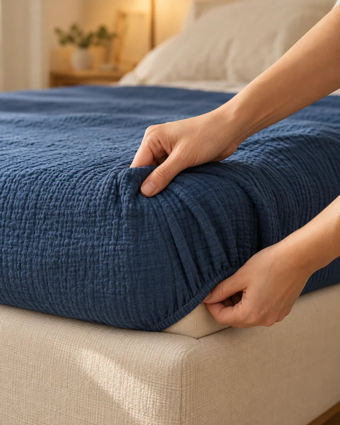 The Cherish Company — Double-Layer Muslin Fitted Sheet Set in Blue