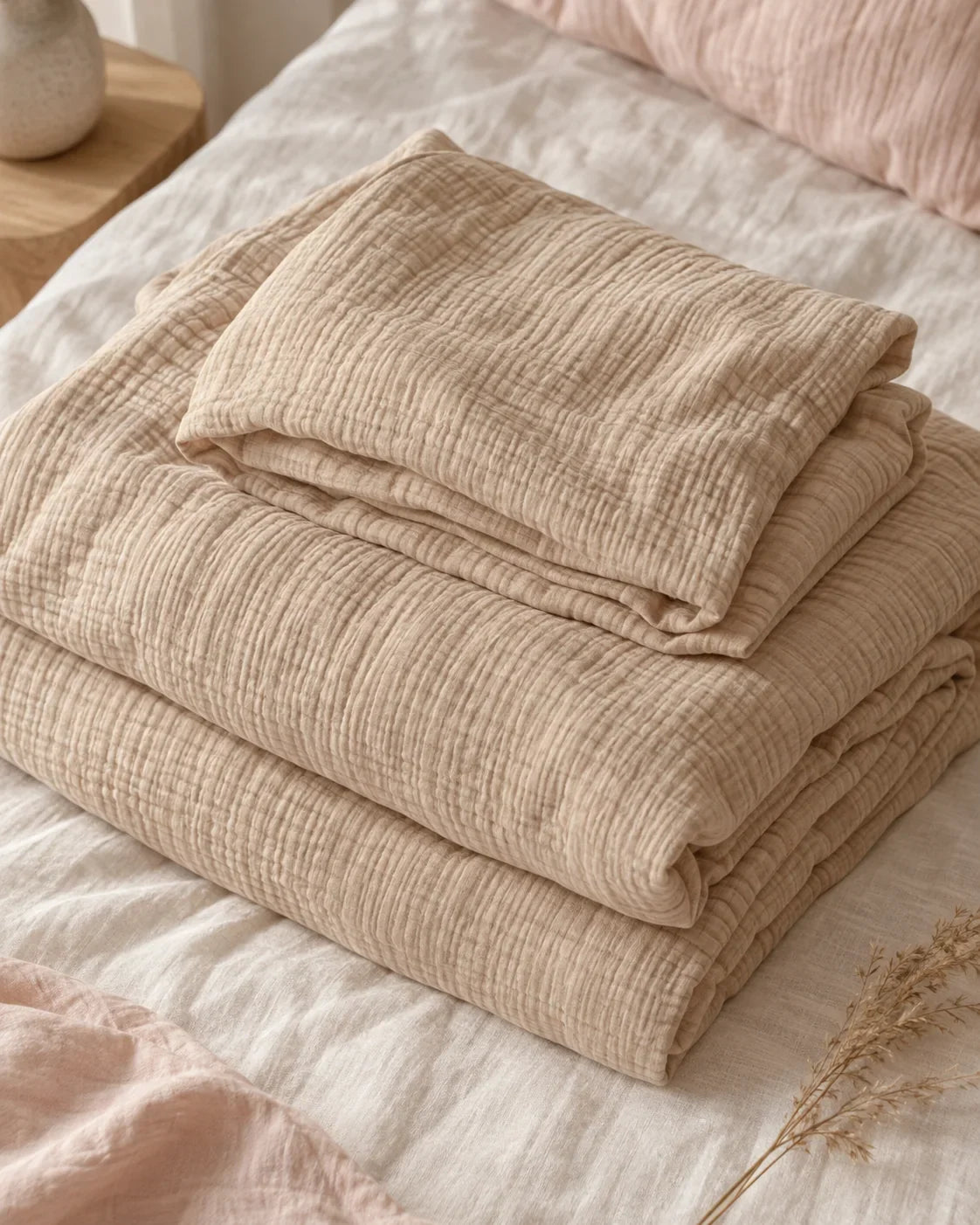 The Cherish Company — Double-Layer Muslin Fitted Sheet Set in Dune