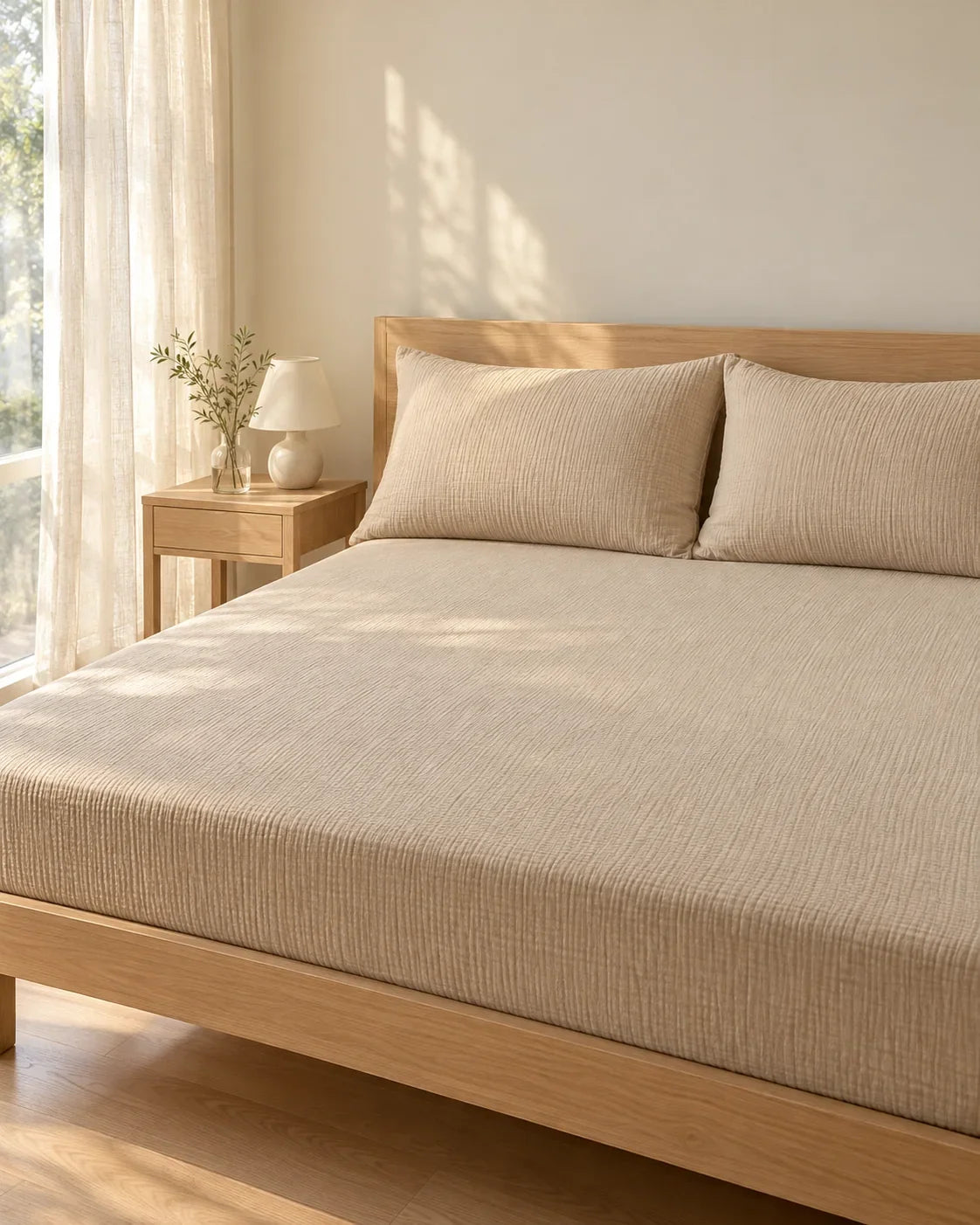 The Cherish Company — Double-Layer Muslin Fitted Sheet Set in Dune