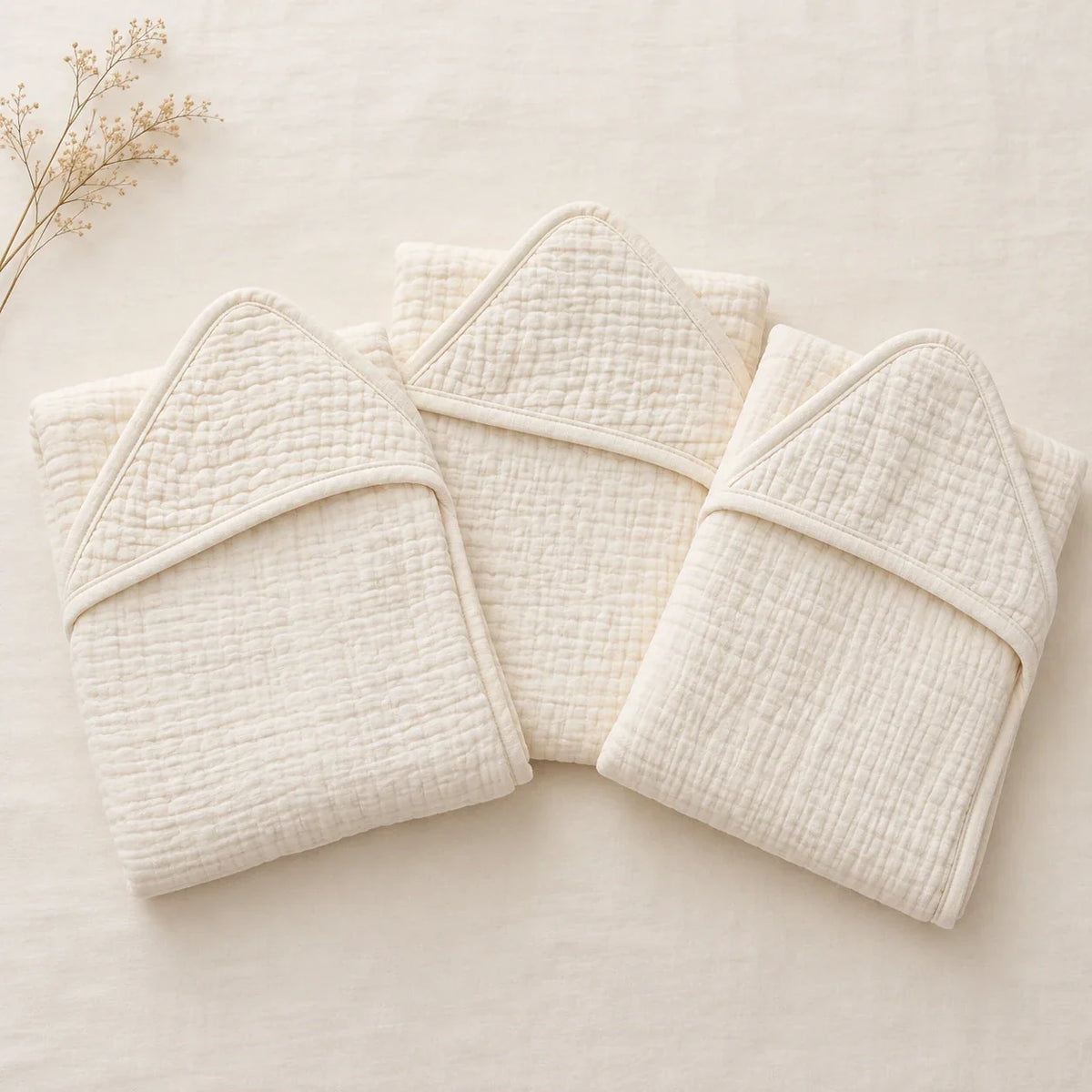 The Cherish Company — Baby Hooded Bath Towel in Quick-Dry Muslin in White