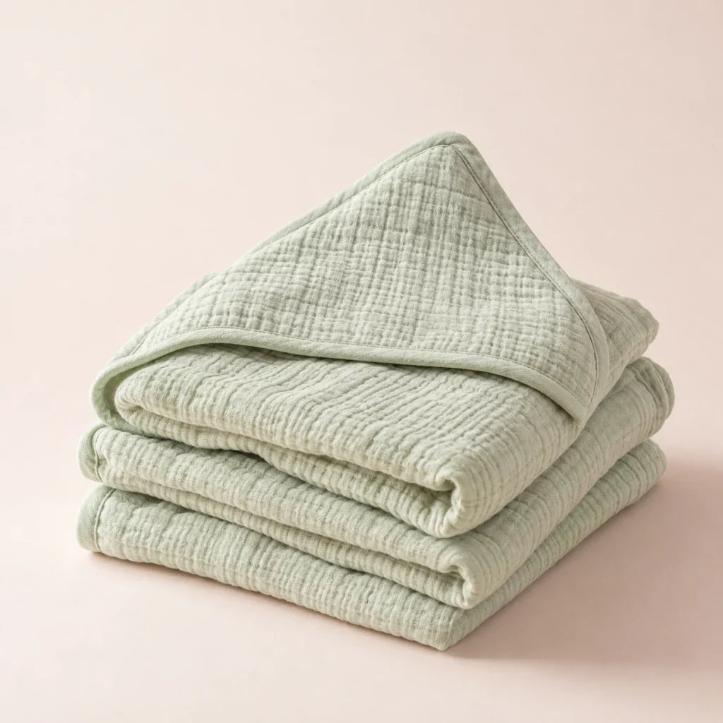 The Cherish Company — Baby Hooded Bath Towel in Quick-Dry Muslin in Peppermint