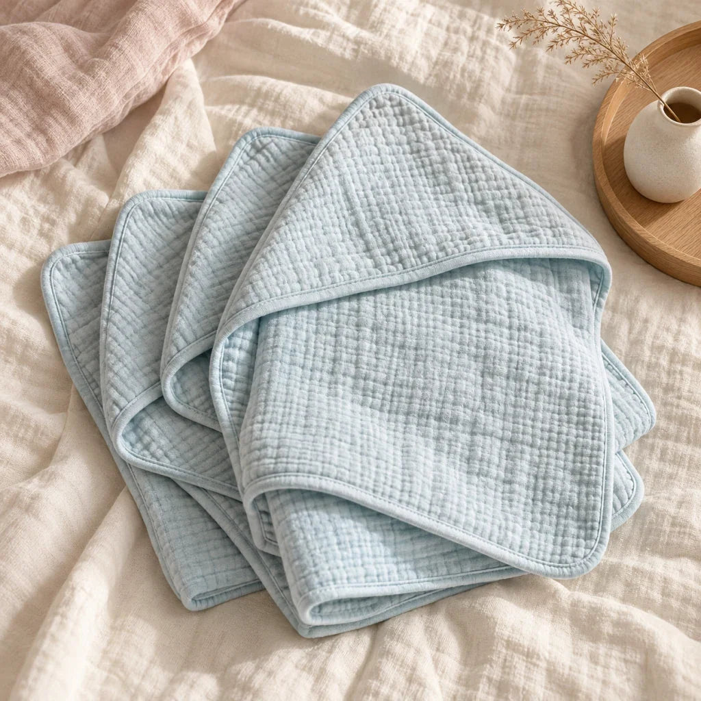 The Cherish Company — Baby Hooded Bath Towel in Quick-Dry Muslin in Lake Blue