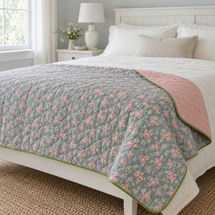 The Cherish Company — Lightweight Printed Washed Cotton Blanket in Rose