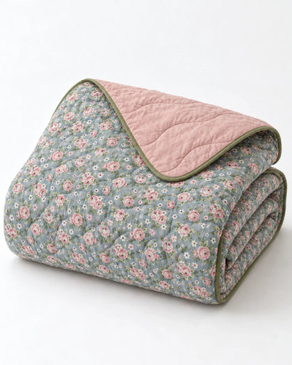 The Cherish Company — Lightweight Printed Washed Cotton Blanket in Rose