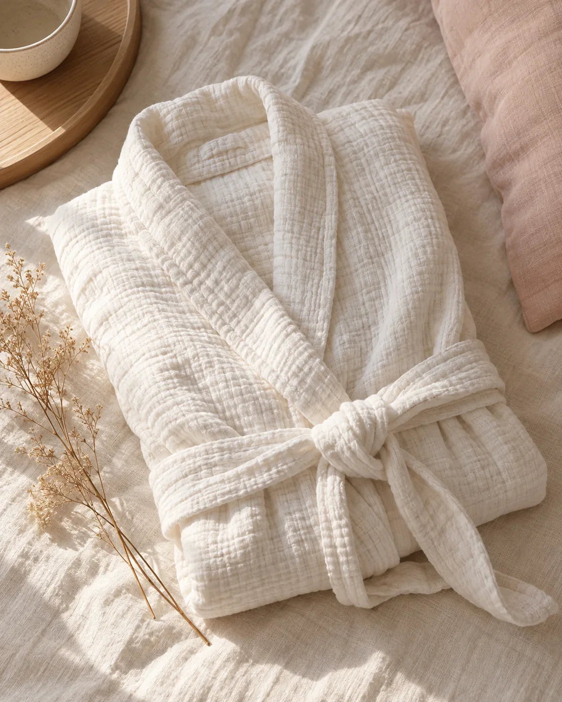 The Cherish Company — Year-Round Muslin Cotton Bathrobe in White