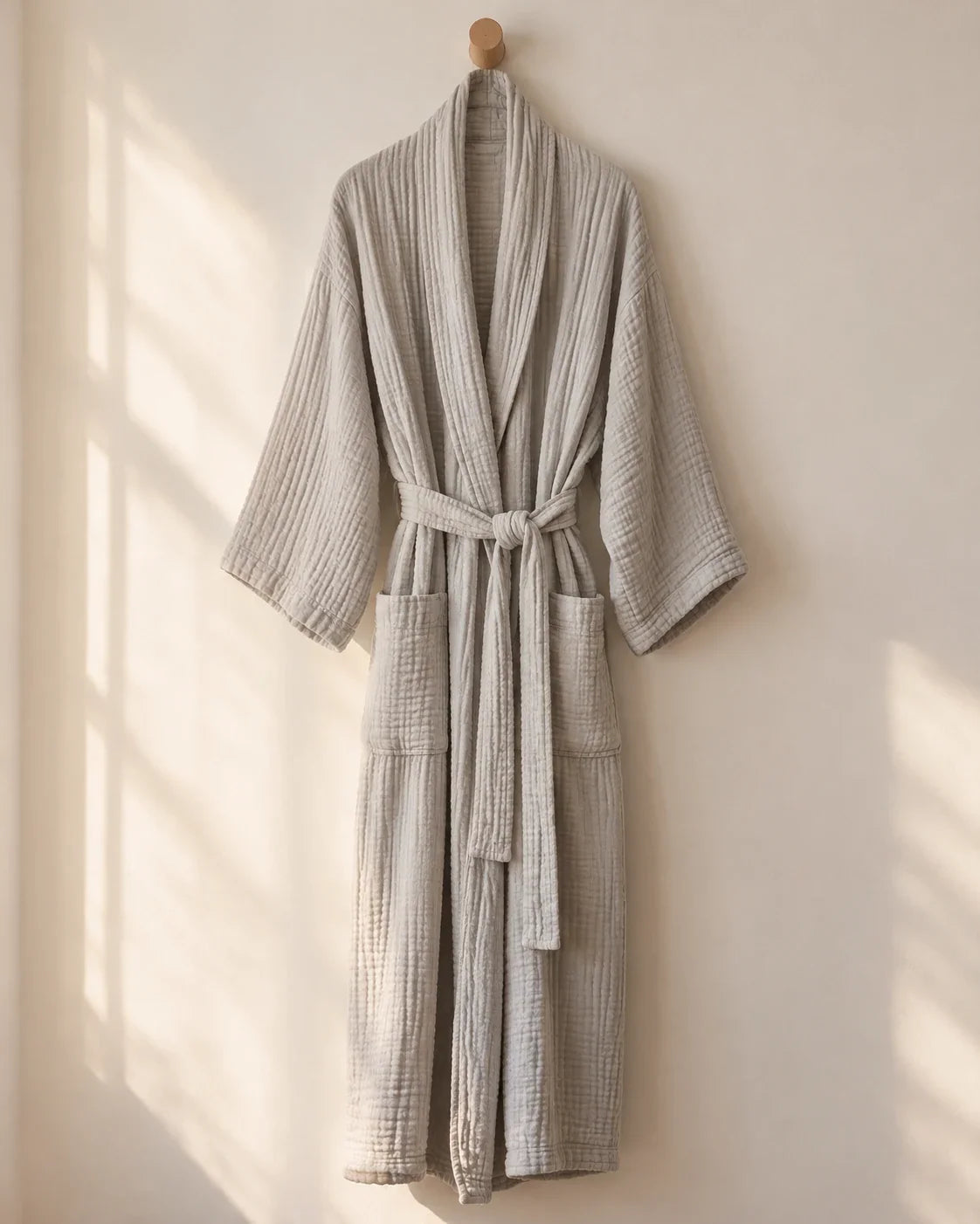The Cherish Company — Year-Round Muslin Cotton Bathrobe in Light Grey