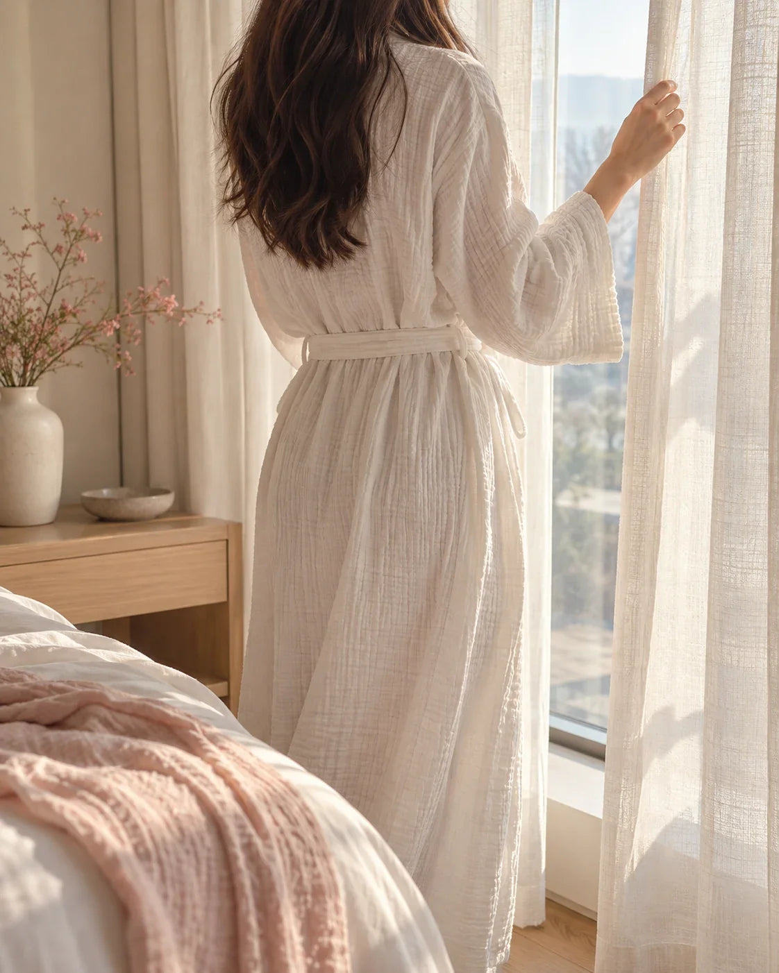 The Cherish Company — Year-Round Muslin Cotton Bathrobe in White
