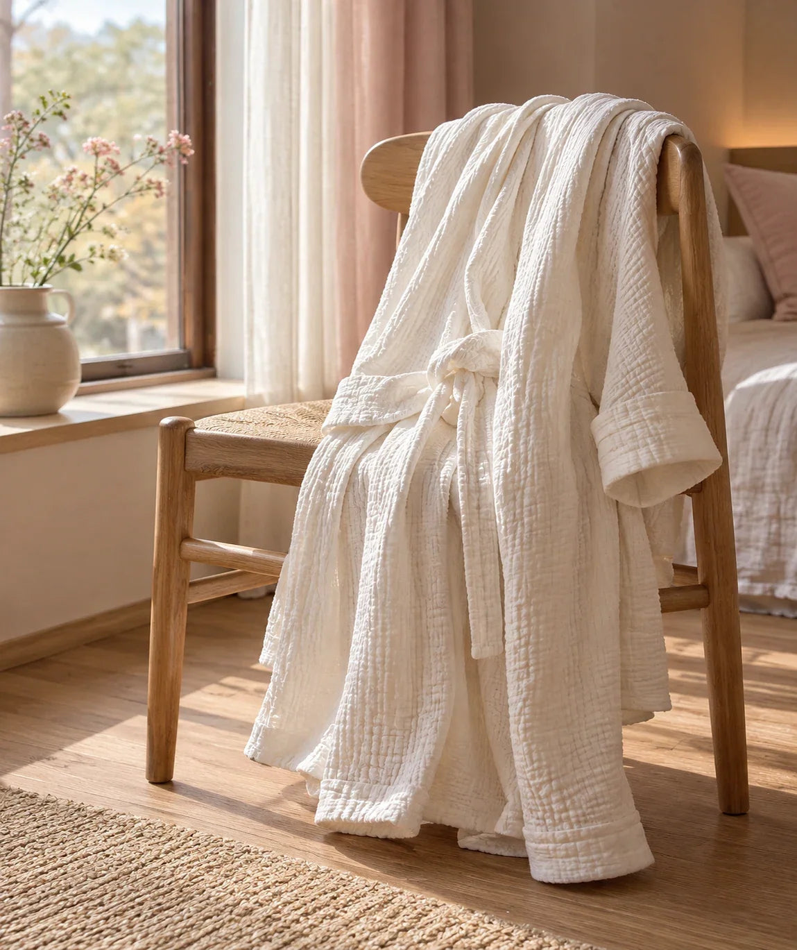 The Cherish Company — Year-Round Muslin Cotton Bathrobe in White