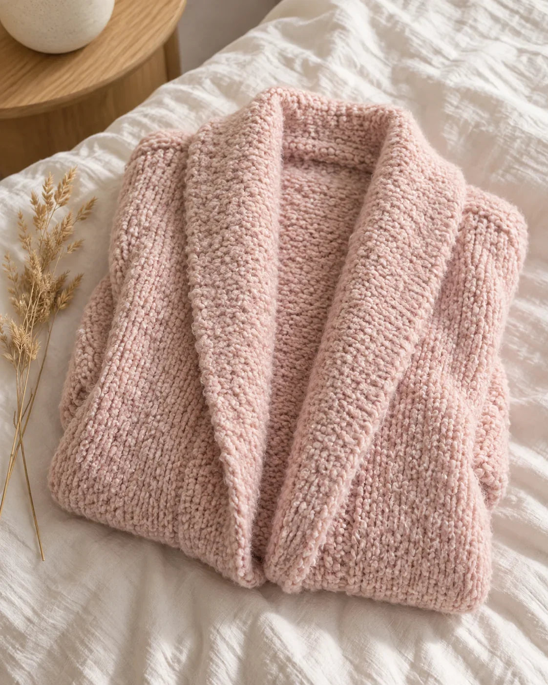 The Cherish Company — Oversized Bouclé Shawl-Collar Cardigan in Pink