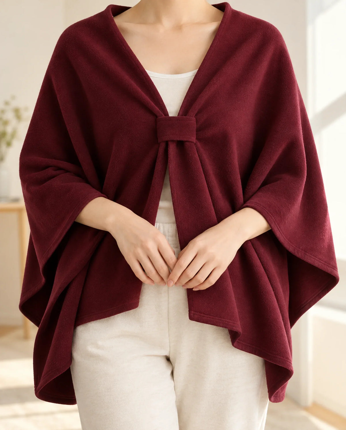 The Cherish Company — Extra-Wide Fleece Drape Wrap in Wine Red