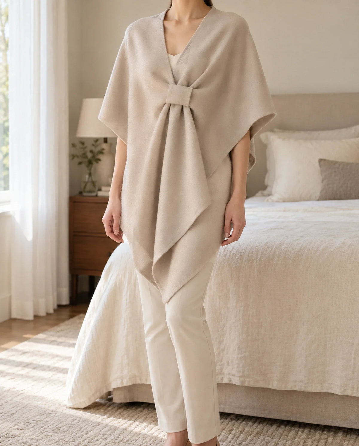 The Cherish Company — Extra-Wide Fleece Drape Wrap in Beige