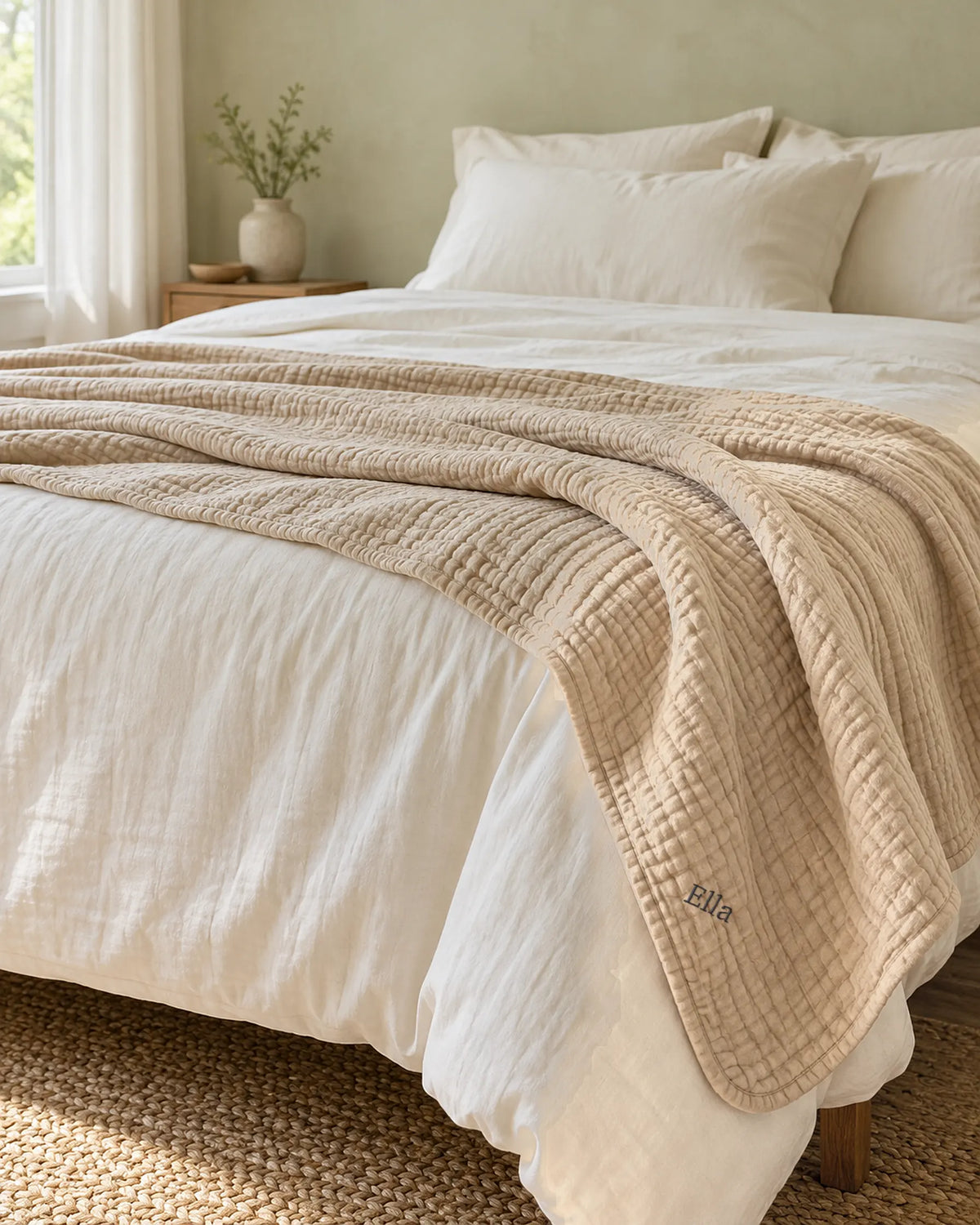 The Cherish Company — Personalized Muslin Blanket with Custom Lettering in Dune