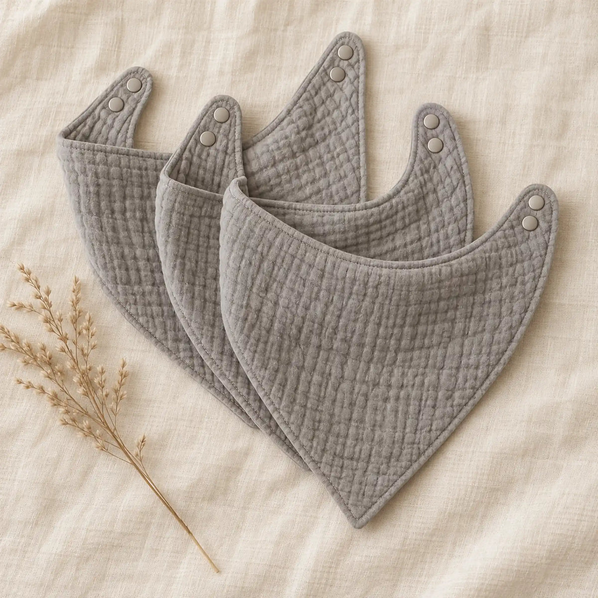 The Cherish Company — Ten-Pack Snap-On Muslin Bibs in Gray