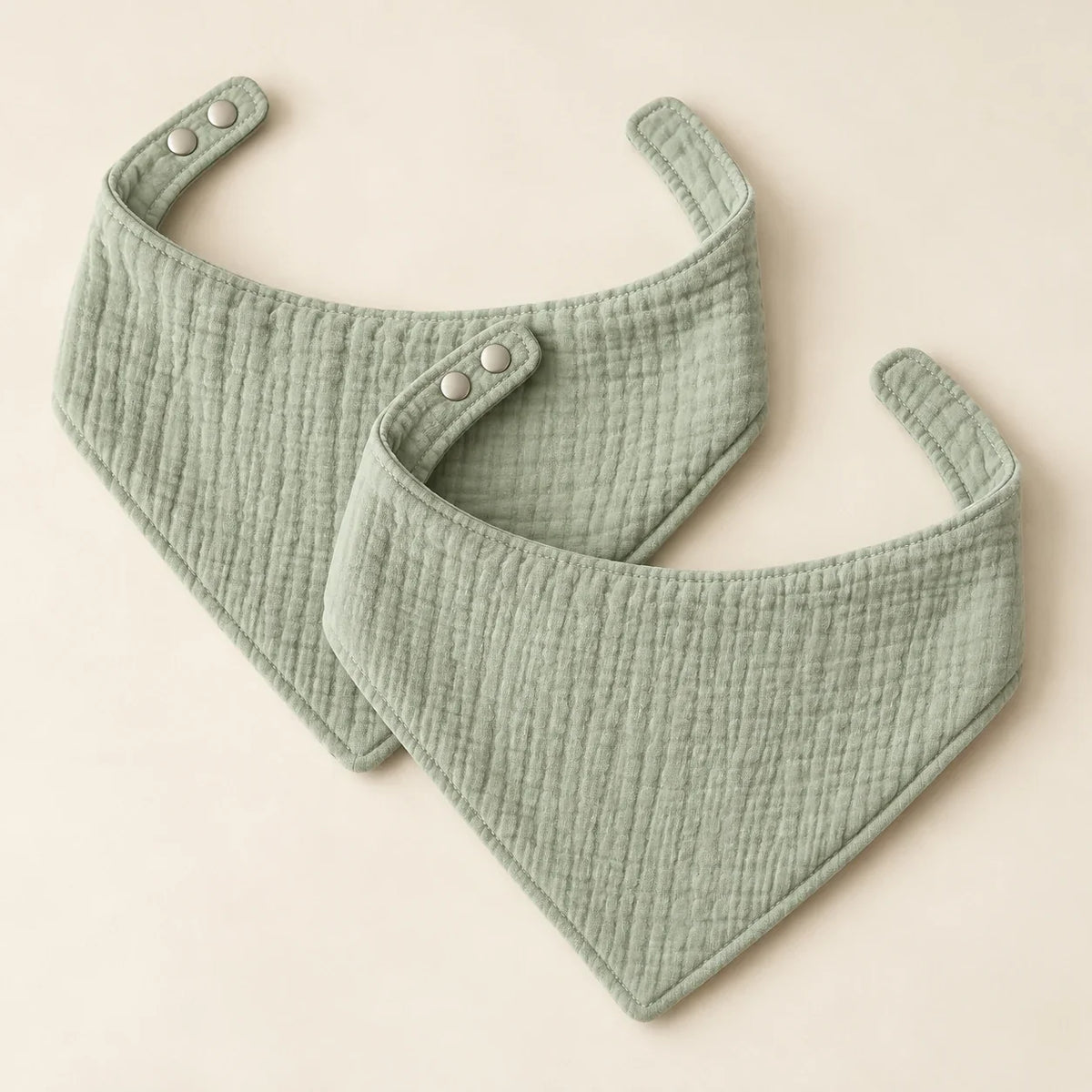 The Cherish Company — Ten-Pack Snap-On Muslin Bibs in Light Green