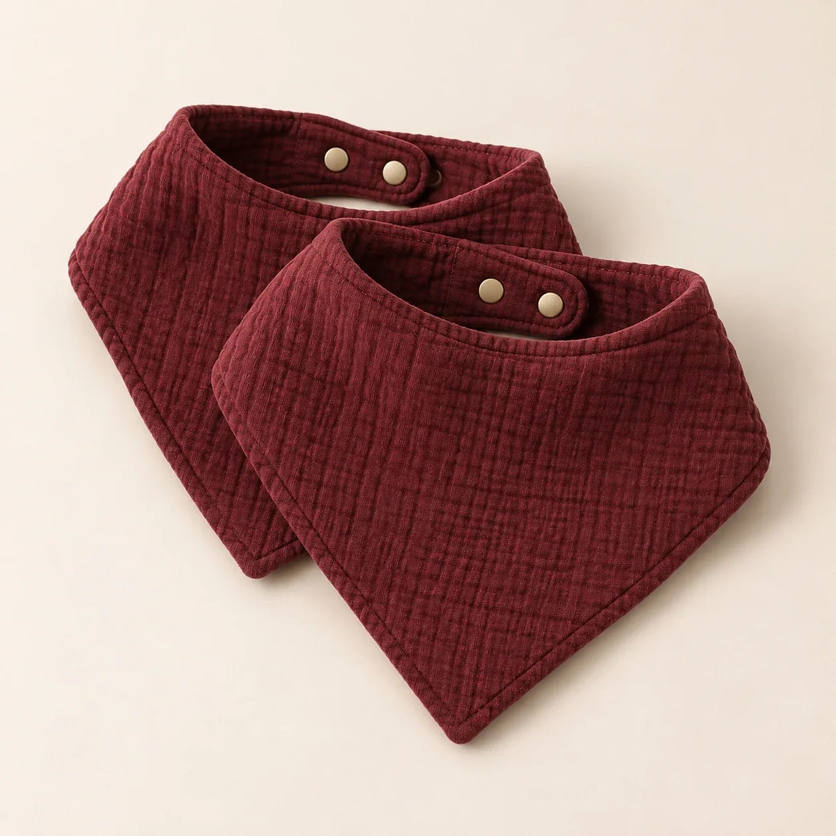 The Cherish Company — Ten-Pack Snap-On Muslin Bibs in Wine Red