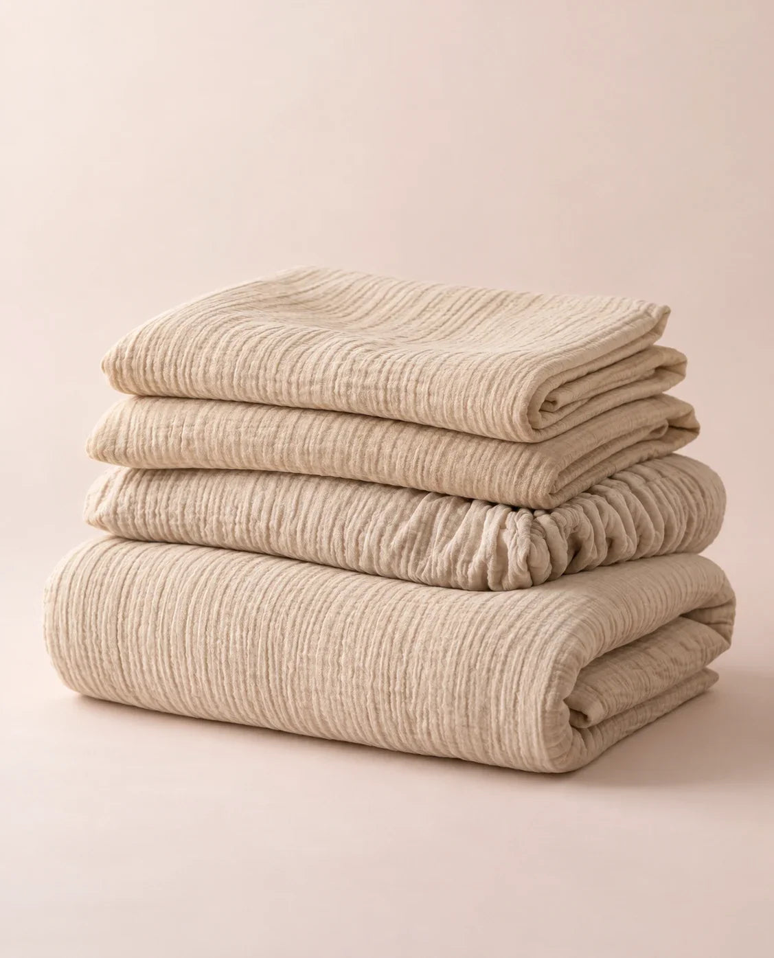 The Cherish Company — Two-Layer Muslin Duvet Cover and Fitted Sheet Set in Dune