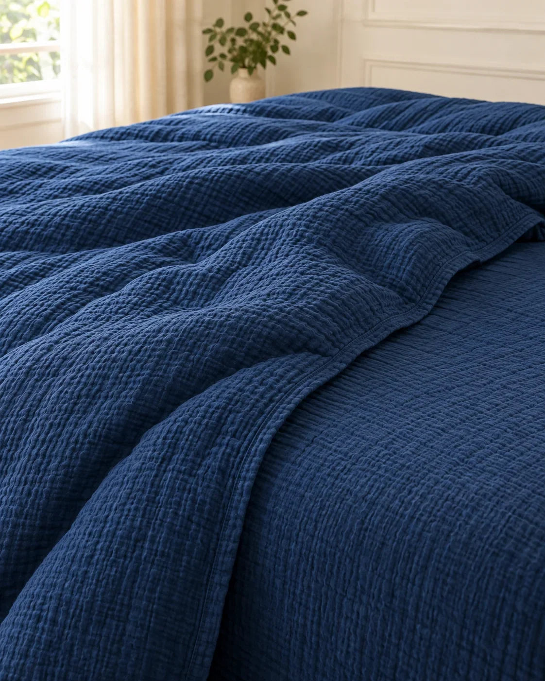 The Cherish Company — Two-Layer Muslin Duvet Cover and Fitted Sheet Set in Blue