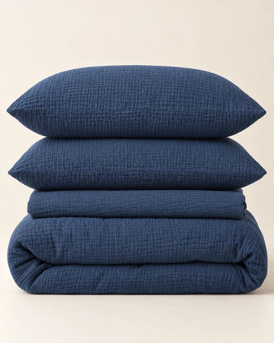 The Cherish Company — Two-Layer Muslin Duvet Cover and Fitted Sheet Set in Blue