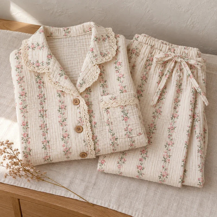 The Cherish Company — Floral Print Relaxed Muslin Pajamas in Blossom Lines