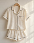 The Cherish Company — Collared Muslin Shorts Pajama Set in White