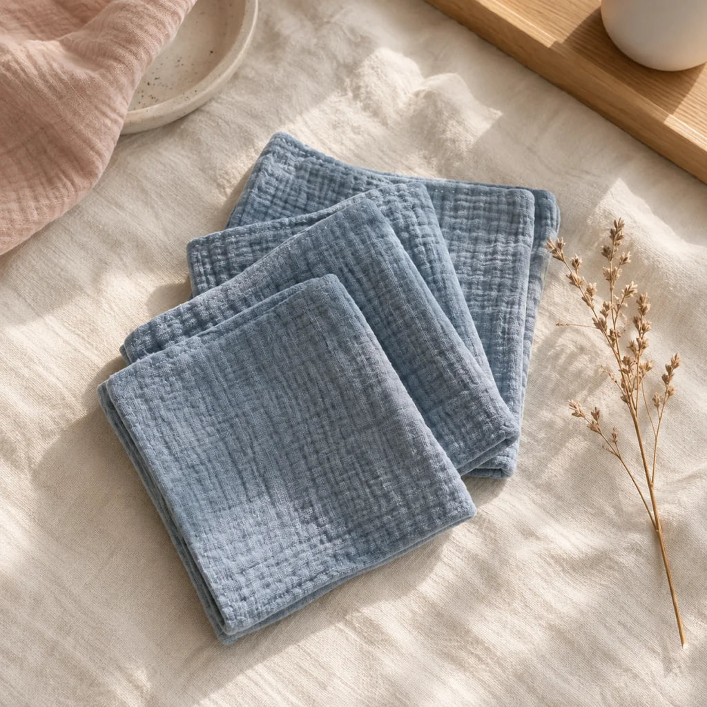 The Cherish Company — Six-Pack Muslin Face Cloths in Blue