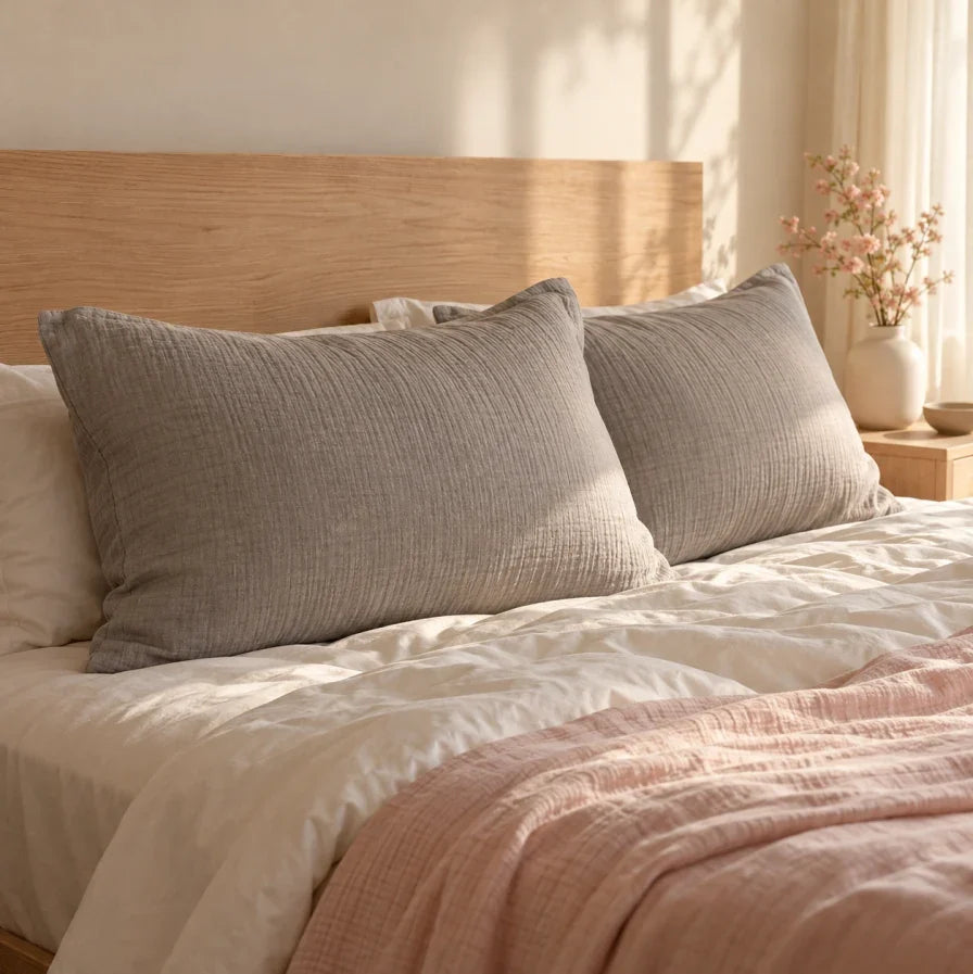 The Cherish Company — Pair of Standard Muslin Pillowcases in Gray
