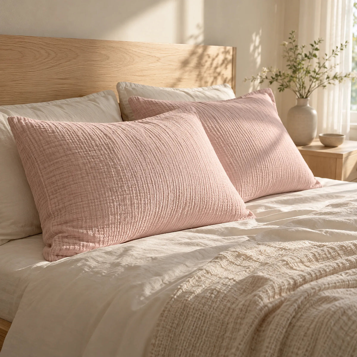 The Cherish Company — Pair of Standard Muslin Pillowcases in Pink