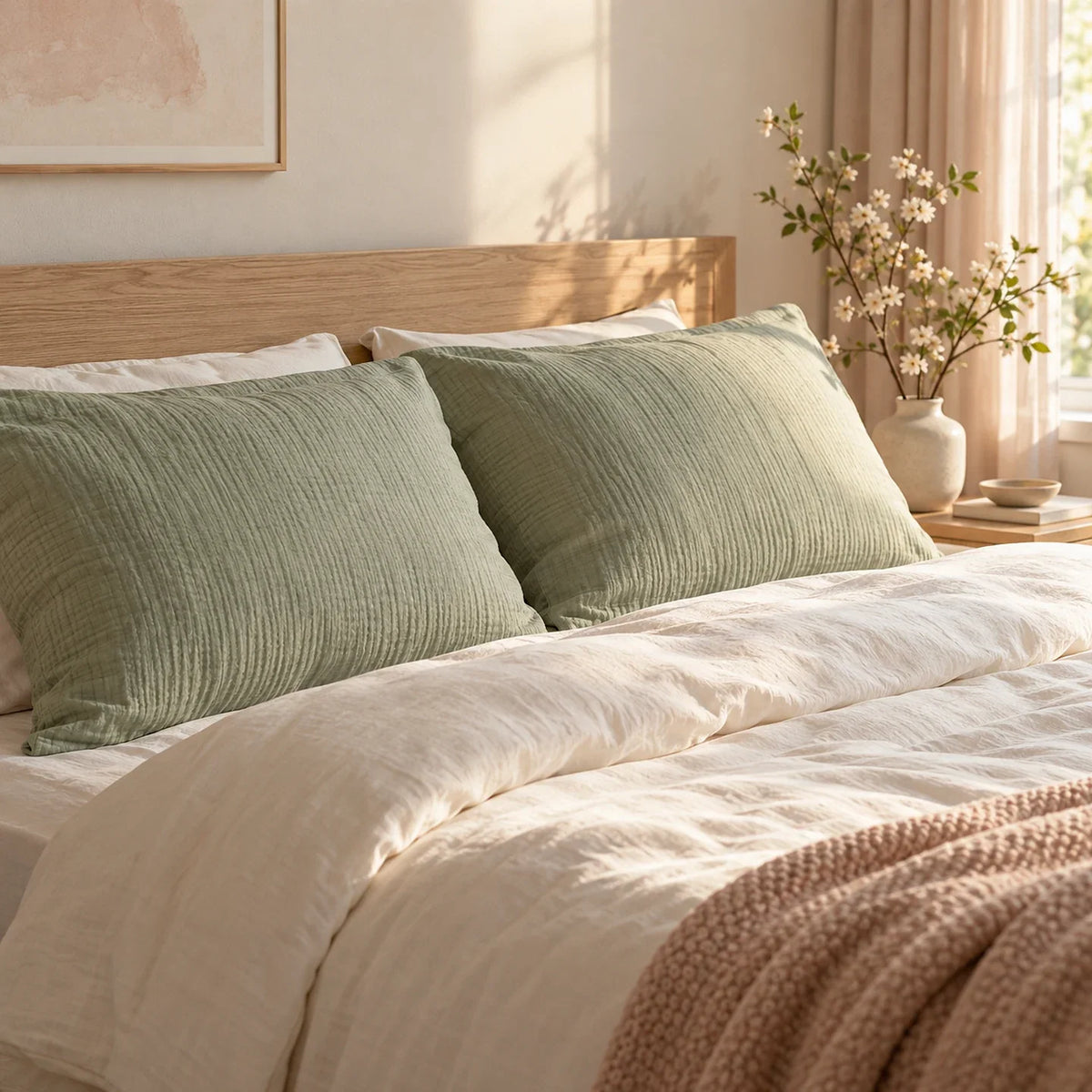 The Cherish Company — Pair of Standard Muslin Pillowcases in Green