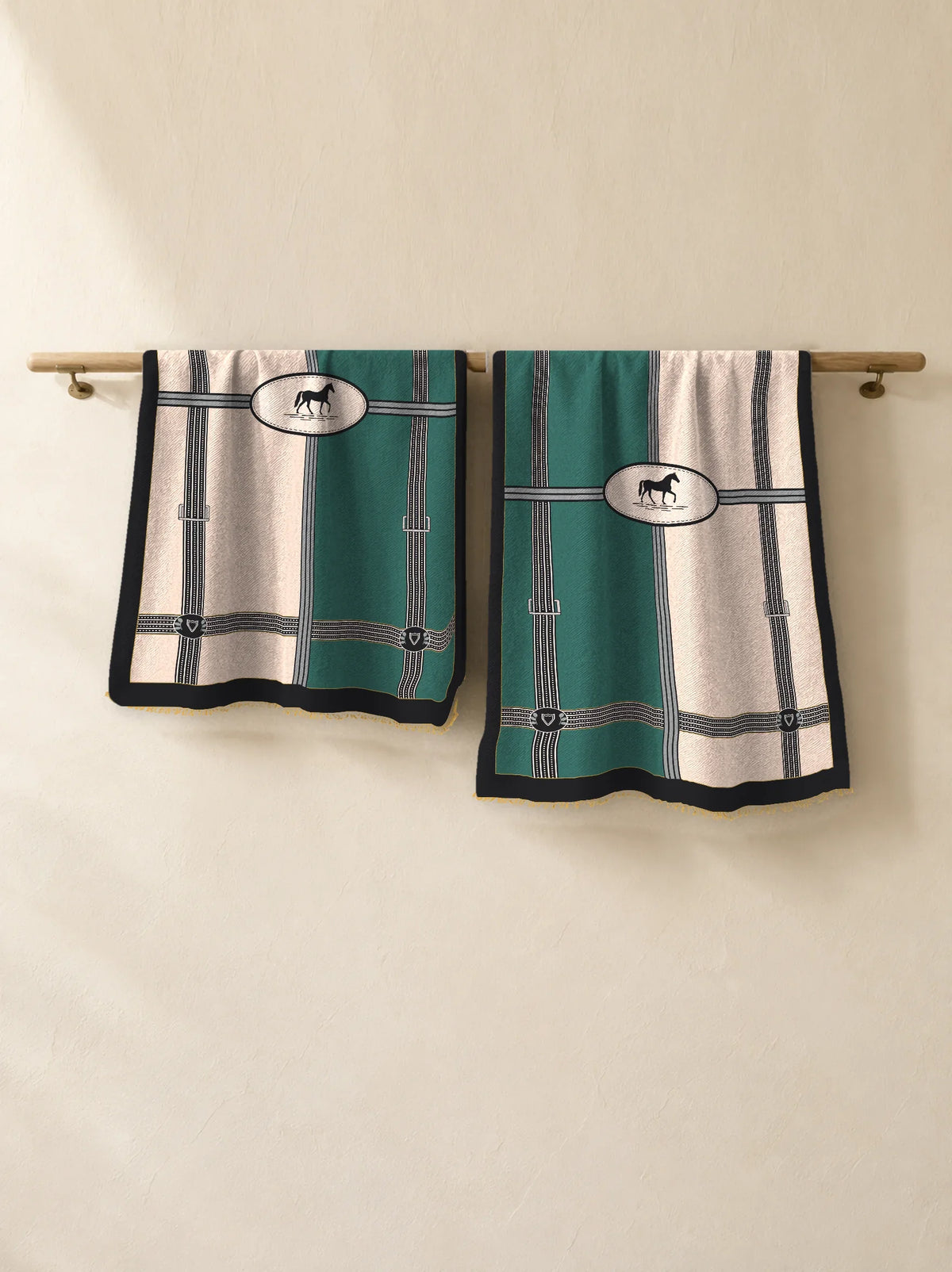 The Cherish Company — Bold Geometric Cotton Scarf in Beige Green
