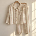 The Cherish Company — Lace-Edged Bow-Waist Muslin Pajamas in Blossom Lines
