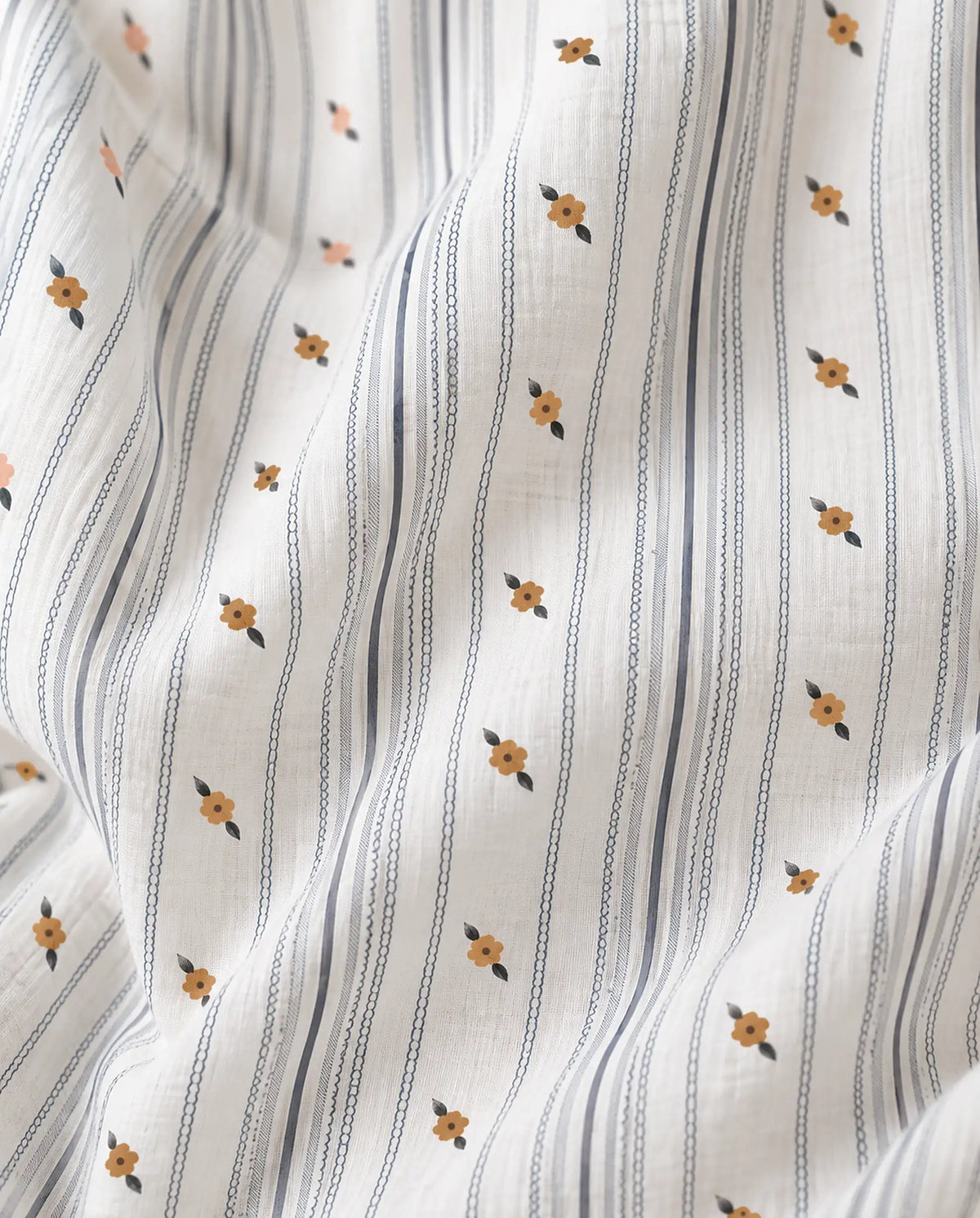 The Cherish Company — Lace-Edged Bow-Waist Muslin Pajamas in Sunpetal Stripes