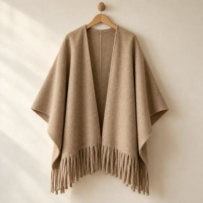 The Cherish Company — Tassel-Trimmed Drape Wrap in Khaki