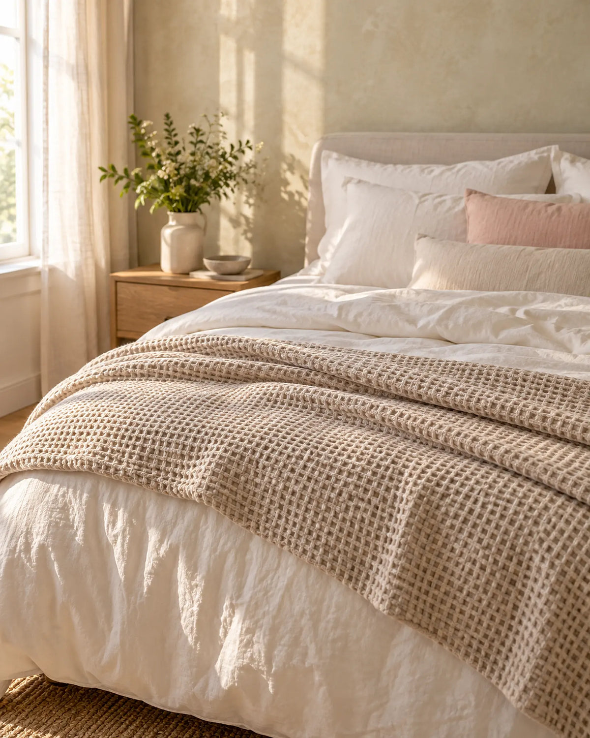 The Cherish Company — LumiBliss™ Cotton Waffle Weave Blanket in Beige