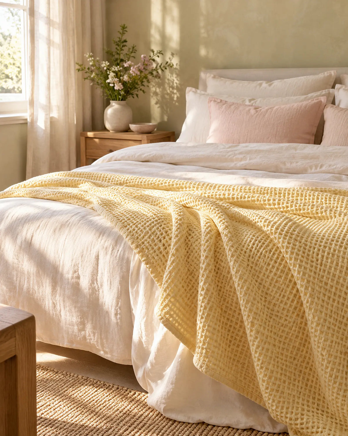 The Cherish Company — LumiBliss™ Cotton Waffle Weave Blanket in Yellow