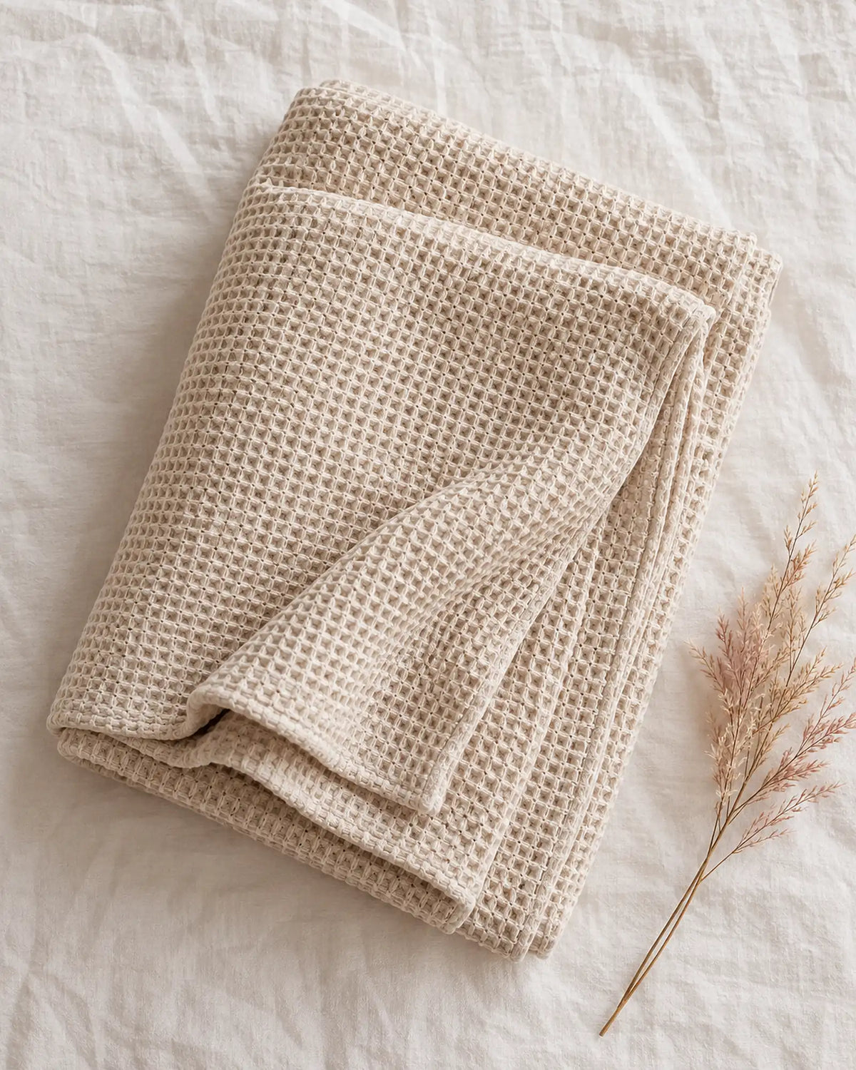 The Cherish Company — LumiBliss™ Cotton Waffle Weave Blanket in Beige