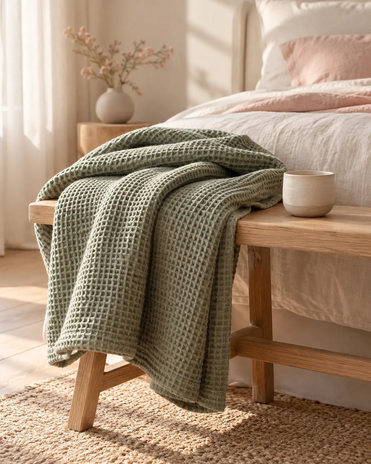 The Cherish Company — LumiBliss™ Cotton Waffle Weave Blanket in Green