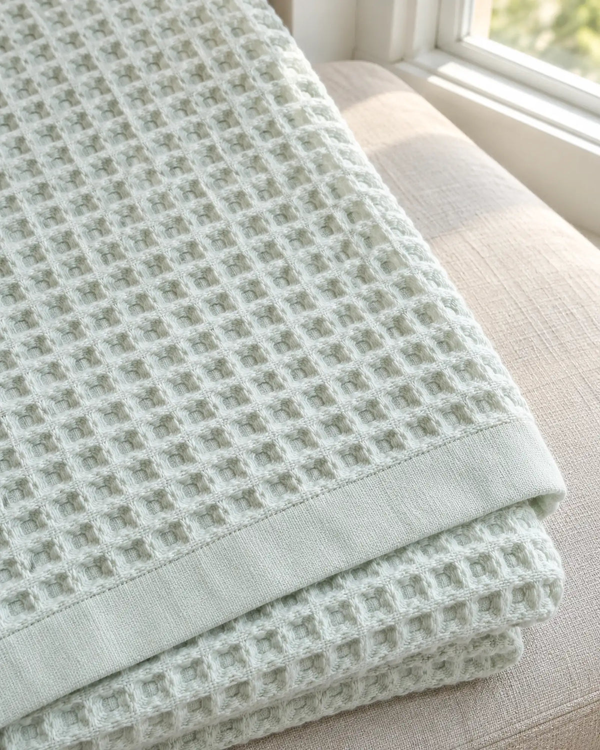 The Cherish Company — LumiBliss™ Cotton Waffle Weave Blanket in Light Green