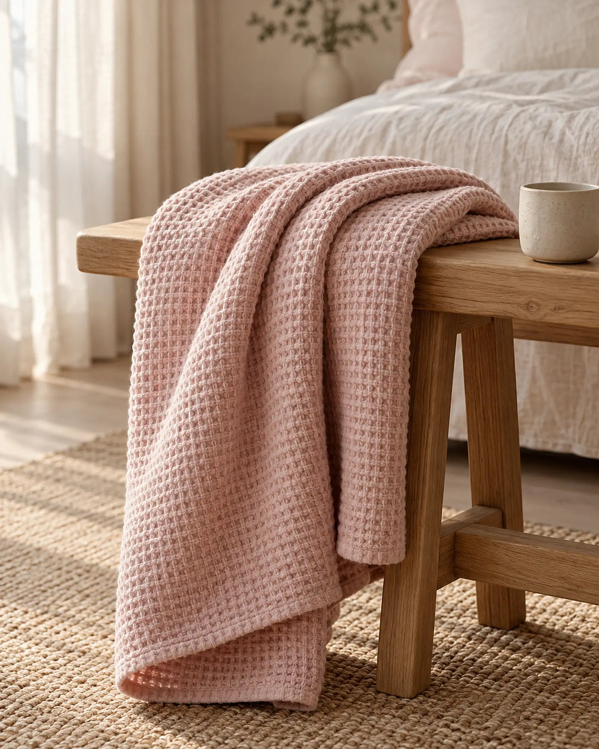 The Cherish Company — LumiBliss™ Cotton Waffle Weave Blanket in Pink