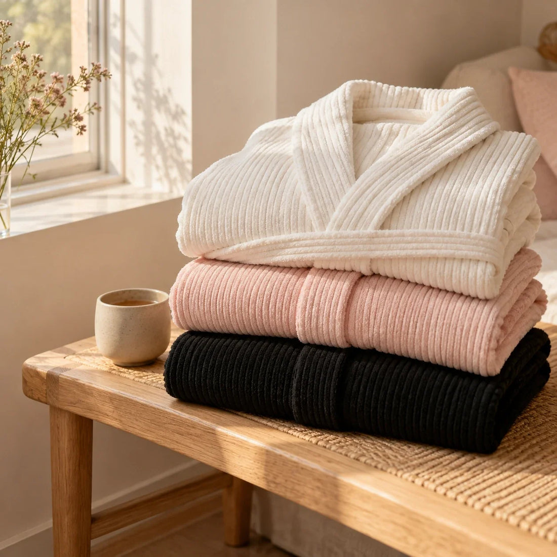 A ribbed robe with a brushed finish