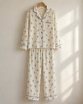 The Cherish Company — Four-Print Piped Muslin Pajamas in Blueberry