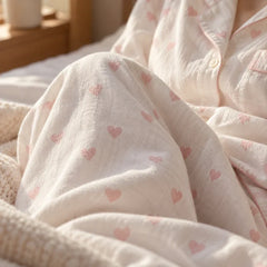 The Cherish Company — Oversized Cotton Pajamas with Heart Print in White