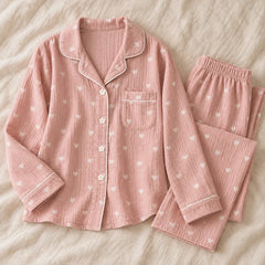 The Cherish Company — Oversized Cotton Pajamas with Heart Print in Pink