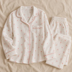 The Cherish Company — Oversized Cotton Pajamas with Heart Print in White