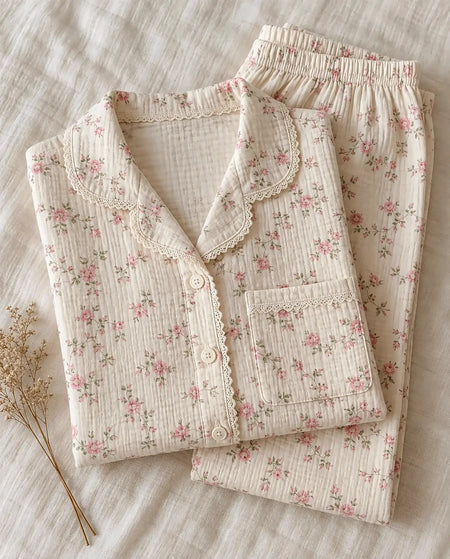 The Cherish Company — Baggy Muslin Pajamas in Two Prints in Rosewood Charm