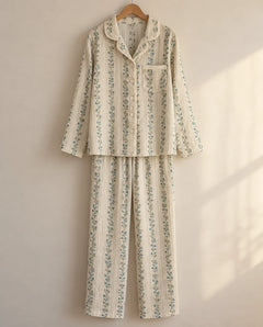The Cherish Company — Baggy Muslin Pajamas in Two Prints in Meadow Lace
