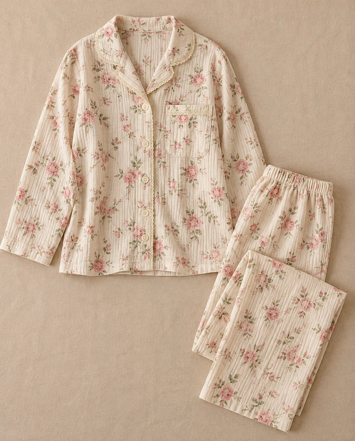 The Cherish Company — Baggy Muslin Pajamas in Two Prints in Rosewood Charm