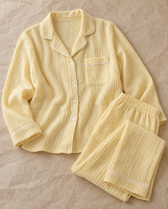 The Cherish Company — Full-Length Muslin Pajama Set with Long Sleeves in Yellow